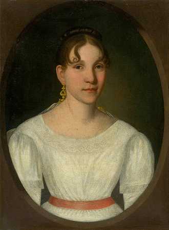 一位年轻白衣女子的肖像（兹戈莱夫人）`Portrait of a Young Woman in White (Mrs. Zgolay) (1822) by Jozef Czauczik