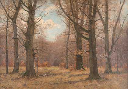 山毛榉林的晚秋`Late fall in the beech forest by Peter Paul Müller