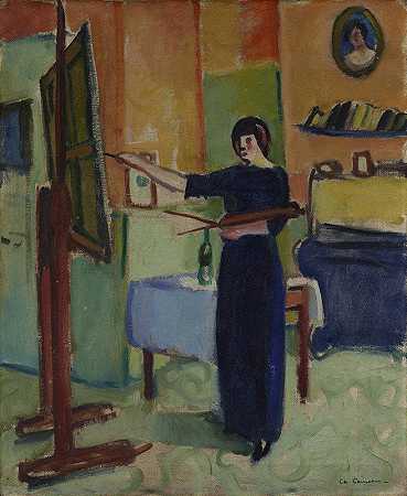 她工作室里的艺术家`Artist in Her Studio (1905) by Charles Camoin