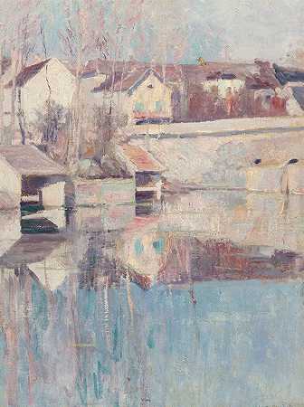 湖边倒影`Lakeside Reflections (circa 1889) by Edward Wilbur Dean Hamilton