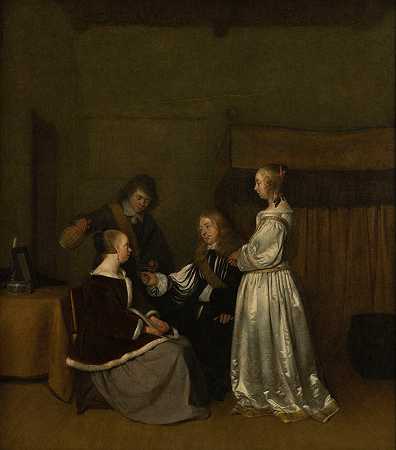 对话加兰特`Conversation galante (1652~1654) by Gerard ter Borch