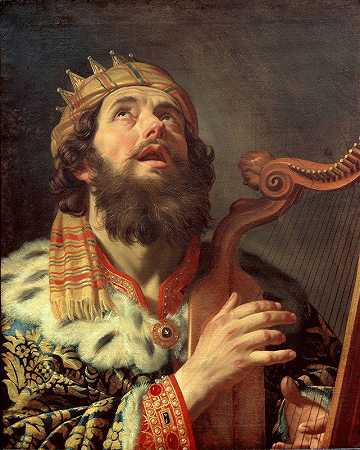 大卫王弹琴`King David Playing the Harp (1622) by Gerard van Honthorst