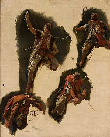 《鞑靼人的飞翔》人物研究`Studies of figures for the painting “Tartars’ flight” (circa 1863) by Jozef Brandt