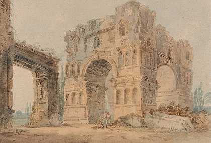 比拉内西之后的雅努斯拱门`Arch of Janus, after Piranesi (between 1798 and 1799) by Thomas Girtin