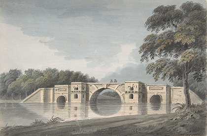 布伦海姆宫大桥`Bridge at Blenheim Palace (1780–1832) by Hubert Cornish