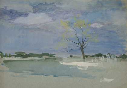 树木景观`Landscape with tree by Edwin Austin Abbey