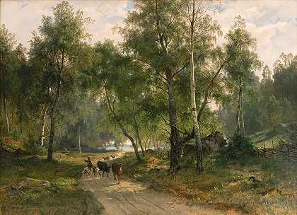 在桦树下。来自玛拉伦的主题`Beneath the Birches. Motif from Mälaren (1870) by Edvard Bergh