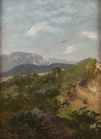 山地景观`Mountain landscape by August Fink