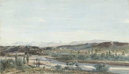 法国南部河谷景观`Landscape with a River Valley in the South of France (1861) by Henri-Joseph Harpignies
