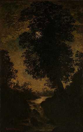 瀑布、月光`A Waterfall, Moonlight (by 1886) by Ralph Albert Blakelock