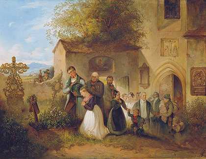 在公墓（坟墓里的新娘）`Am Friedhof (Die Braut am Grabe) (1847) by Friedrich Johann Treml