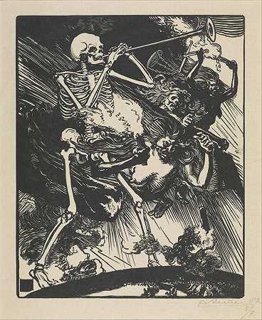 死亡和激情降临人间`Death and Passions Descend upon the World (1914) by Auguste Louis Lepère