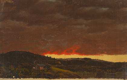 风景，日落`Landscape, sunset (ca. 1845) by Frederic Edwin Church