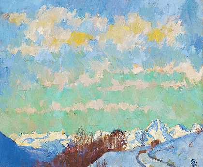 从斯坦帕看意大利`View From Stampa Towards Italy (1924) by Giovanni Giacometti