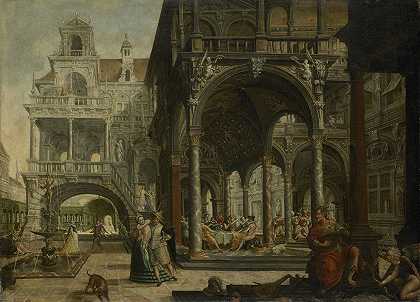 想象中的文艺复兴宫殿`Imaginary Renaissance Palace (1602) by Hendrick Aerts