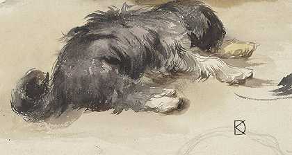 睡狗，从后面看`Slapende hond, van achteren gezien (1841 ~ 1857) by Johan Daniël Koelman