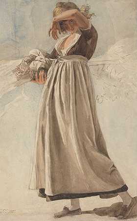 一个农民女孩遮住了眼睛`A Peasant Girl Shading Her Eyes (1812) by Joshua Cristall