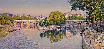 9号桥，夏季，晚上8点`Le Pont~Neuf, eté, 20 heures (1939) by Gustave Cariot