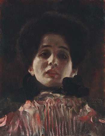 穿着褶皱连衣裙的女士`Dame en face mit plisiertem Kleid (circa 1898) by Gustav Klimt