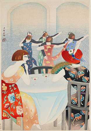 在上海新卡尔顿跳舞`Dancing at the New Carlton in Shanghai (1924) by Yamamura Toyonari