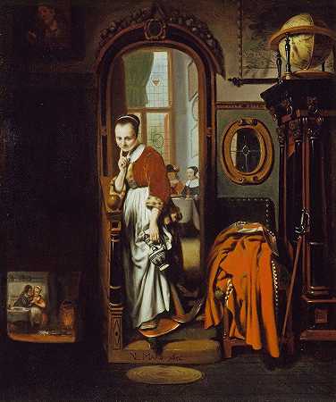 倾听的家庭主妇（窃听者）`The Listening Housewife (The Eavesdropper) (1656) by Nicolaes Maes