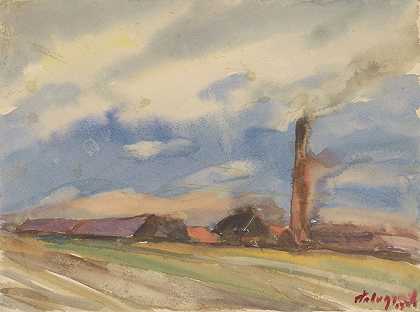 布朗村（从田野看）`Brown Village (View from the Fields) (1931) by Zolo Palugyay