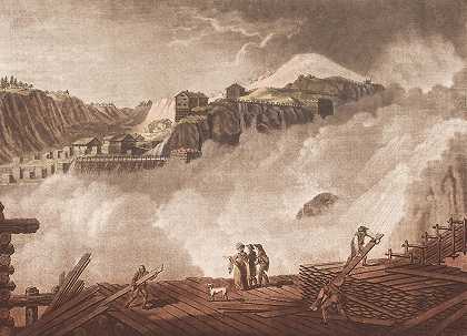 下降D挪威SARP-FOSS水`Chute deau de Sarp~Foss en Norvège (1794) by Georg Haas