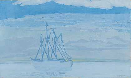 海上拖网渔船`Chalutier sur la mer (1921) by Léon Spilliaert