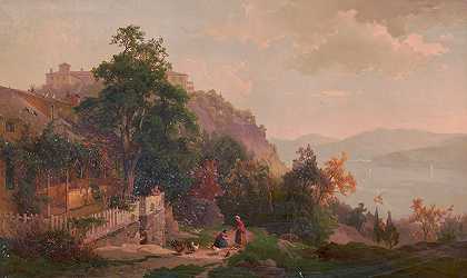 西点附近哈德逊河的景色`View on the Hudson near West Point (1870) by Hermann Fuechsel