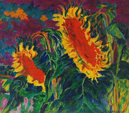 两朵向日葵`Zwei Sonnenblumen (1926~1928) by Philipp Bauknecht