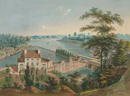 费城费尔蒙特公园的水厂`Water works in Fairmount Park, Philadelphia (ca. 1838) by John Caspar Wild
