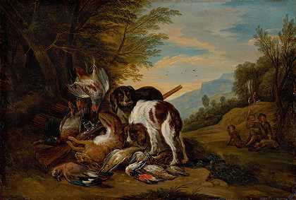 在风景中寻找静物`Hunting Still Life in a Landscape (1700–1715) by Adriaen de Gryef