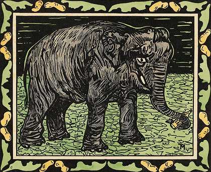 带瓶子的大象`Elephant With Bottle (1878~1917) by Theo van Hoytema