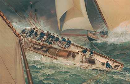 绕着灯船飞奔`Dash around the lightship (1887) by J.O. Davidson