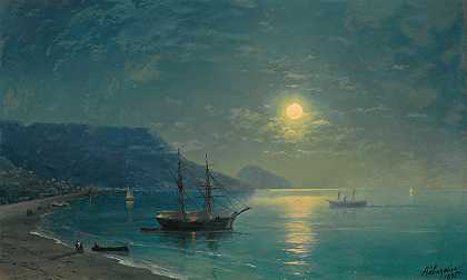 克里米亚之夜`Evening In Crimea (1895) by Ilya Nikolaevich Zankovsky