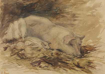 猪的东西。`Zeug met biggen (1872 ~ 1944) by Frans Smissaert