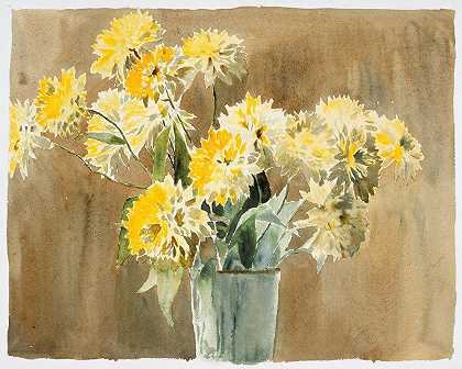 黄花花瓶`Vase with Yellow Flowers (circa 1915) by Hannah Borger Overbeck
