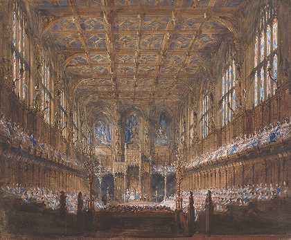 重建后的上议院议会的州议会开幕式`The State Opening of Parliament in the Rebuilt House of Lords (1847) by Joseph Nash