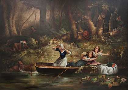 卡洛威女孩和杰米玛·布恩被捕`Capture of the Calloway Girls and Jemima Boone (circa 1852) by Karl Bodmer