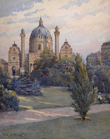 卡尔斯普拉茨和卡尔斯基什`Karlsplatz und Karlskirche (1913) by Hans Götzinger