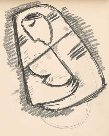 对一个戴着斜纹围巾的女人的研究`Study of a woman in a scarf composed on a diagonal (1938) by Mikuláš Galanda