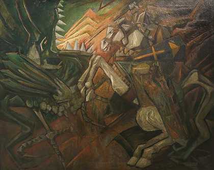 圣乔治，屠龙者`Saint George, the Dragon Slayer (1917) by Jerzy Hulewicz