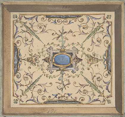 坎盖城堡天花板设计`Design for Ceiling, Château de Cangé (19th Century) by Jules-Edmond-Charles Lachaise