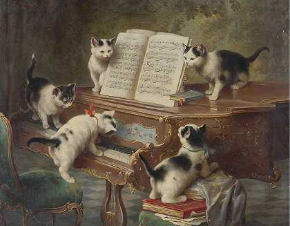 小猫们朗诵`The Kittens Recital (1908) by Carl Reichert