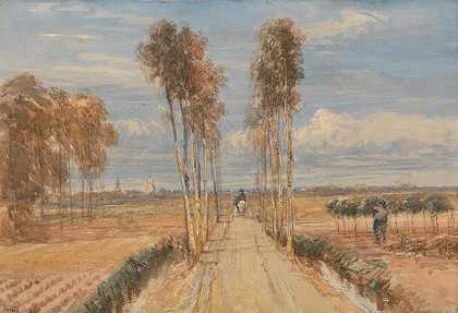 白杨大道，霍贝马之后`The Poplar Avenue, after Hobbema (circa 1835) by David Cox