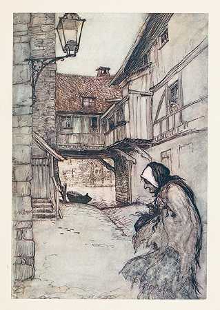 从前，有一位贫穷的老妇人住在一个村子里`Once there was a poor old woman who lived in a village (1920) by Arthur Rackham
