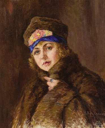 女人的肖像`Portrait of a Woman (1921) by Nikolai Ivanovich Kravchenko