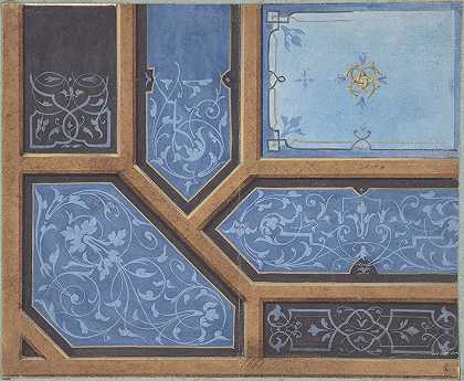 餐厅天花板设计`Design for Dining Room Ceiling, Château de Cangé (19th Century) by Jules-Edmond-Charles Lachaise