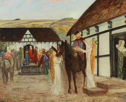 艾比·斯卡迈尔森在婚礼庭院（书房）`Ebbe Skammelsen In The Wedding Yard (Study) (ca 1908) by Agnes Slott-Møller