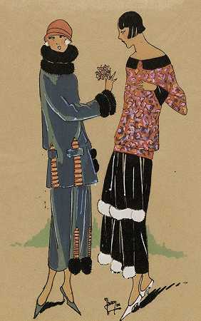 两个朋友。可爱的天鹅绒裁缝。。。`DEUX AMIES. – Charmant tailleur de velours… (1923)